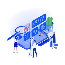 Smartphone App Testing with Tiny Figures vector image