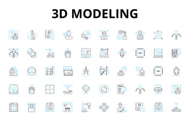 3d modeling linear icons set rendering animation vector