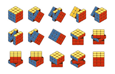 different stages of solving rubiks cube in various vector image
