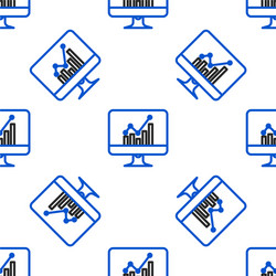 line computer monitor with graph chart icon vector image