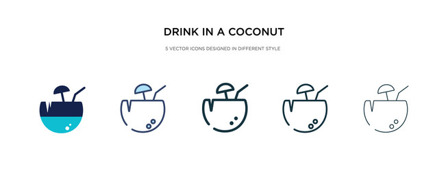 Drink in a coconut icon different style two vector