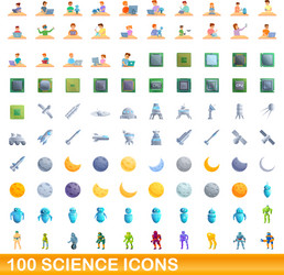 100 science icons set cartoon style vector