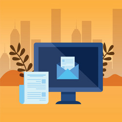desktop computer with envelope mail vector image