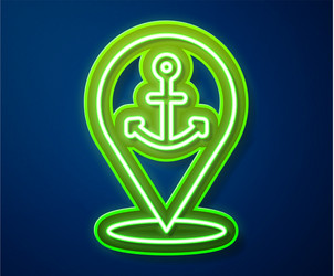glowing neon line map pointer with anchor icon vector image