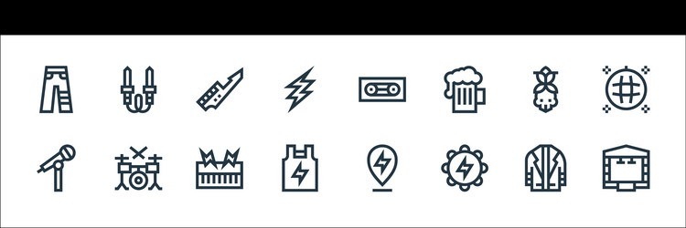 Rock and roll line icons linear set quality vector