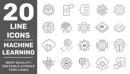 linear icon set data science technology vector image
