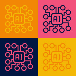Pop art line neural network icon isolated on color vector