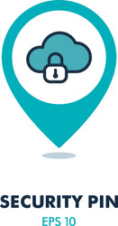 cloud computer storage with lock pin map icon vector