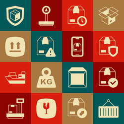 set container on crane ackage box with check mark vector image
