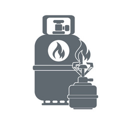 camping stove with gas bottle icon vector