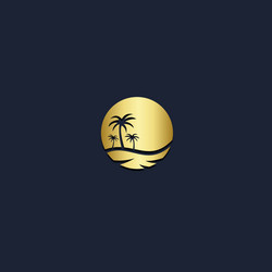 Sunset beach tropic palm tree gold logo Royalty Free Vector
