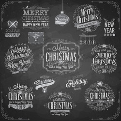 Chalkboard Christmas Emblems Vector Image