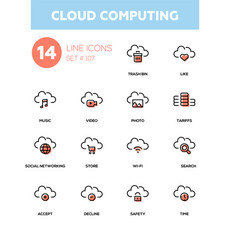 Cloud computing - modern line design icons set vector