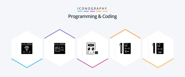 programming and coding 25 glyph icon pack vector image