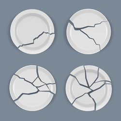 Crack plates realistic damaged dishware table vector