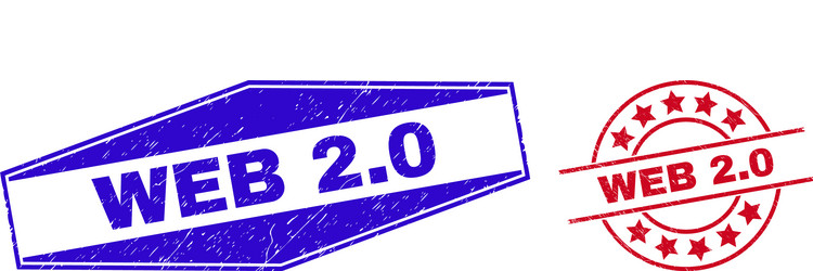 web 20 scratched stamps in round and hexagonal vector image
