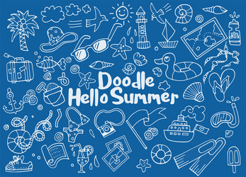 hand drawn set summer doodles elements vector