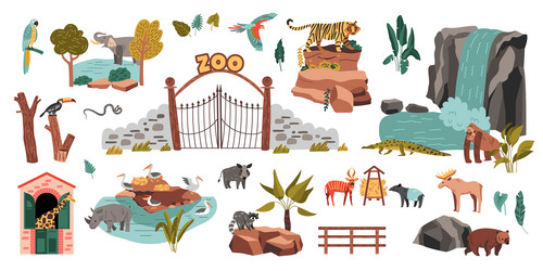 Zoo animals set Royalty Free Vector Image - VectorStock