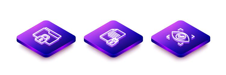 set isometric line folder and lock document vector image