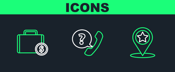 Set line map pointer with star briefcase vector