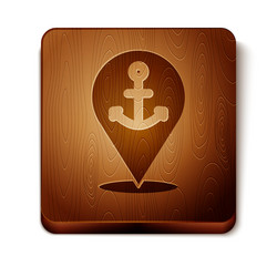 Brown map pointer with anchor icon isolated vector