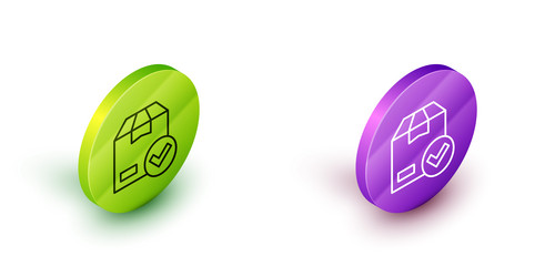 isometric line package box with check mark icon vector