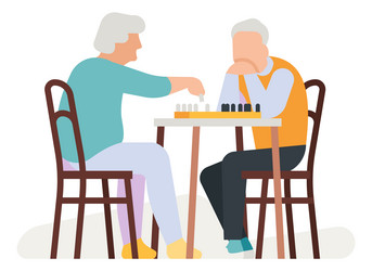 old men playing chess board game elderly people vector