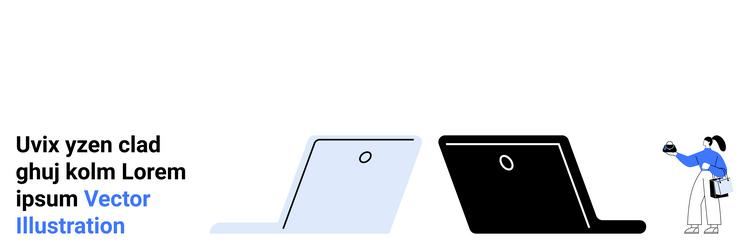 split view of open laptops with contrasting light vector image