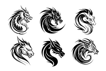 dragon icons set silhouette hand drawn Vector Image
