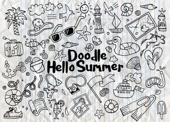 Hand drawn set summer doodles elements vector