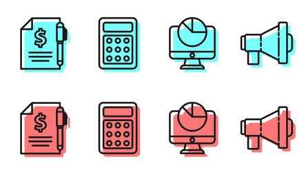set line computer monitor with graph chart vector image