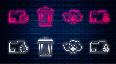 Set line trash can add cloud document folder vector