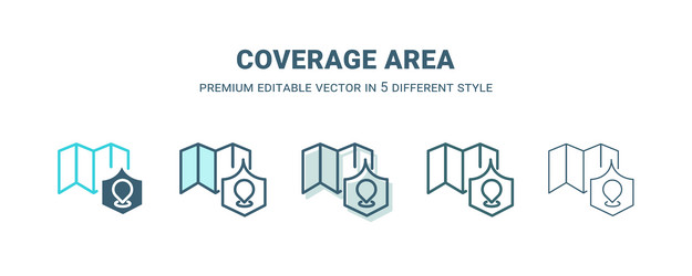 coverage area icon in 5 different style outline vector image