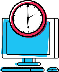 desktop computer with clock time vector