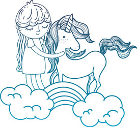 degraded outline beauty unicorn with nice girl vector