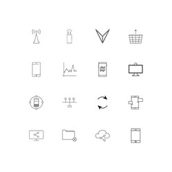 Network and database linear thin icons set vector