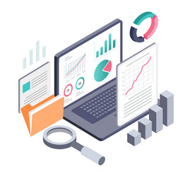 concept of isometric computer data analysis vector image