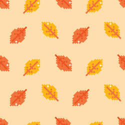 Autumn pixel leaves seamless pattern background vector