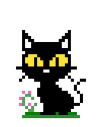 Pixel black cat image for game assets vector