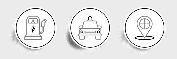 set line map pointer with taxi electric car vector image