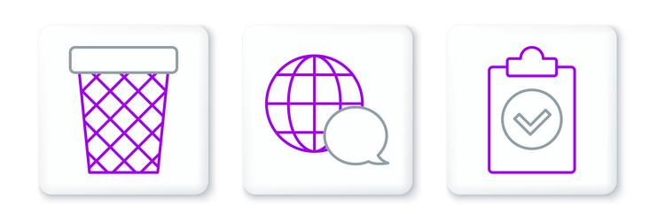 set line completed task trash can and world map vector image