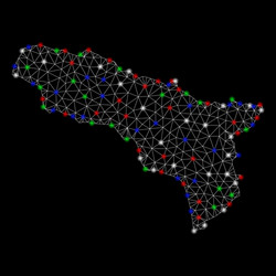 Bright mesh wire frame abkhazia map with flash vector