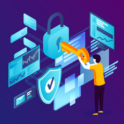 man with key and lock data protection vector image