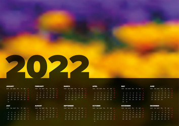 Dark calendar template for year 2022 vector