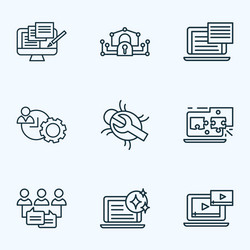 Optimization icons line style set with bug fixing vector