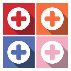 Add plus icon in flat style with long shadow vector