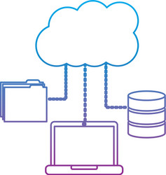 Laptop computer connection cloud folder and data vector