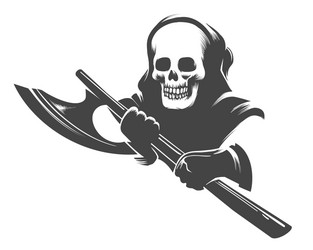 smiling skull in hood with executioner axe vector image