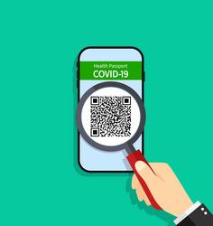 check of covid19 certificate in smartphone qr code vector