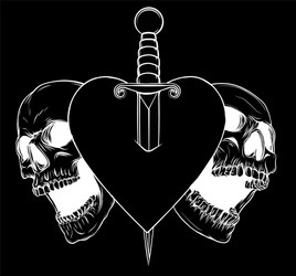 Skulls with Heart and Knife - Spooky Art Vector Image